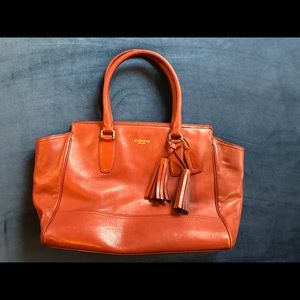 Cognac leather COACH handbag w tassels